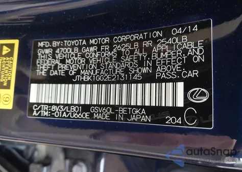 2014 Lexus Es 350 z USA, uszkodzony, nr VIN JTHBK1GG2E2131145